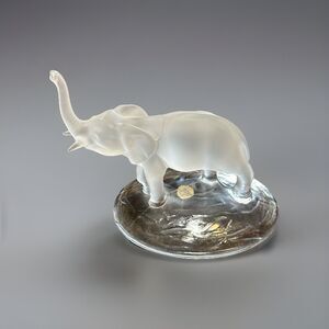 Lovely Frosted Elephant On Crystal Base With Raised Trunk.